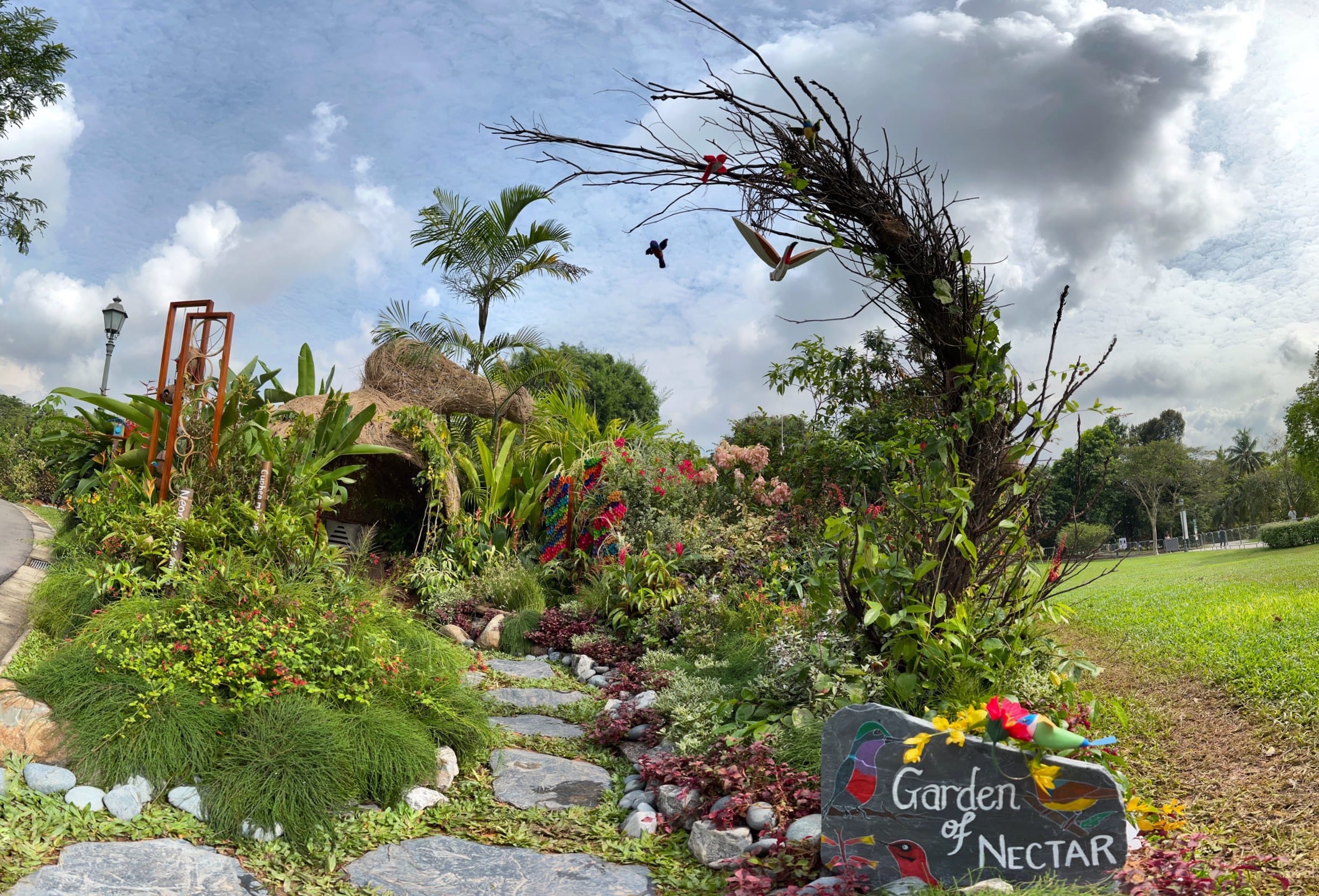 Outdoor landscape display with footpath in the middle